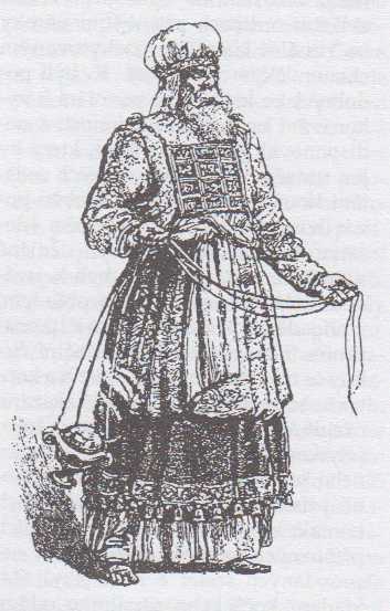 Velekněz v obřadním rouchu (ideální rekonstrukce)