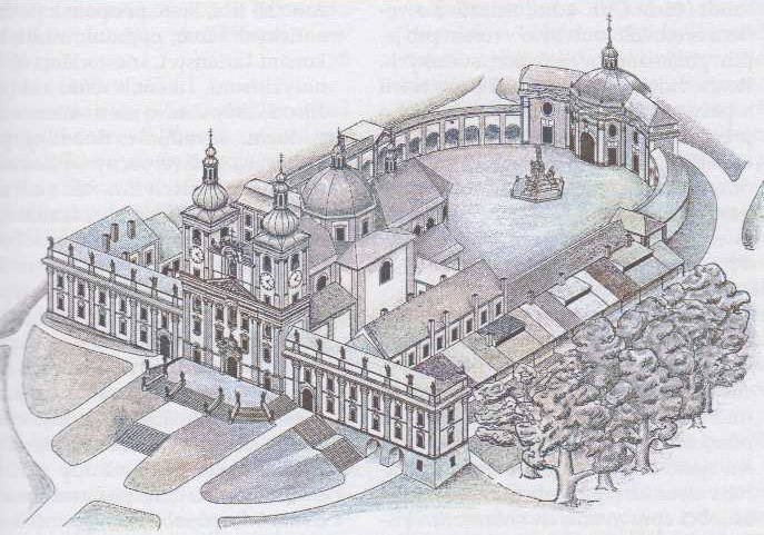 Poutní areál na Svatém Kopečku u Olomouce (kresba V. Londina)