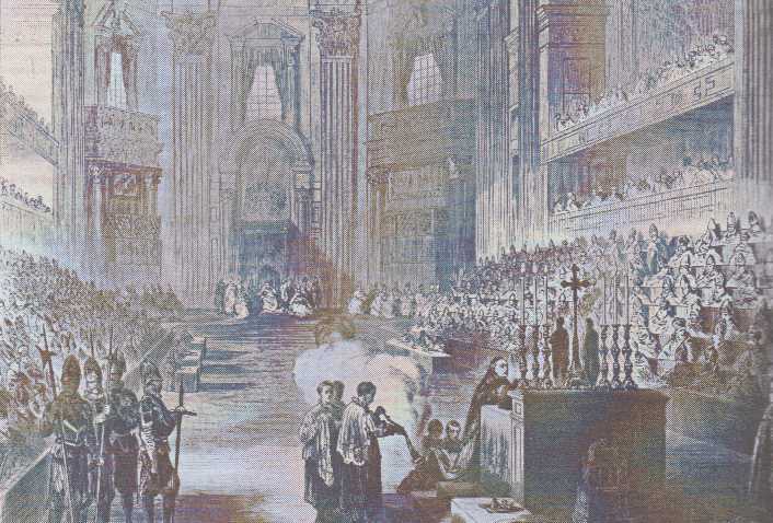 Zasedání prvního vatikánského koncilu, na němž bylo vyhlášeno dogma o papežské neomylnosti