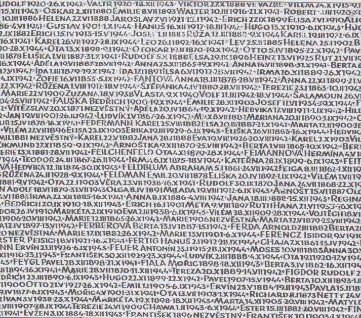 Památník se jmény 77 297 obětí nacistické perzekuce (Pinkasova synagova v Praze)