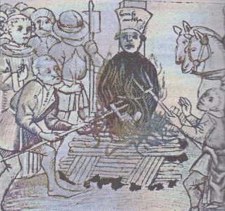 Jan Hus na hranici (něm. miniatura z kroniky Ulricha von Richentala, 15. stol.)
