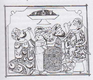 Pijáci vína (ilustrace z egyptského rukopisu makámy al-Harírího, 1334)